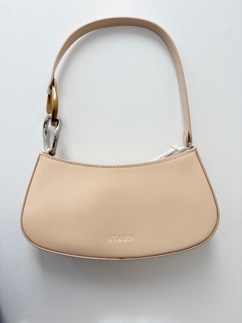 NWT STAUD Ollie Leather Shoulder Bag Oat Neutral Gold Silver Hardware